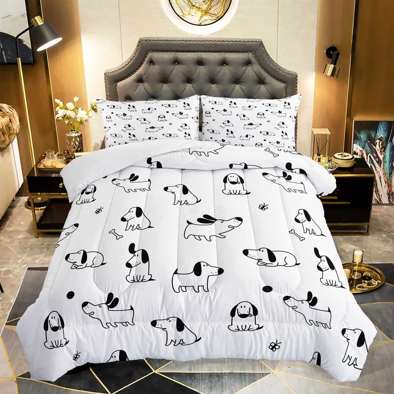 AILONEN Juego de edredón de perro para adolescentes, niños y niños, lindo juego de ropa de cama tamaño matrimonial, edredón acolchado superior de
