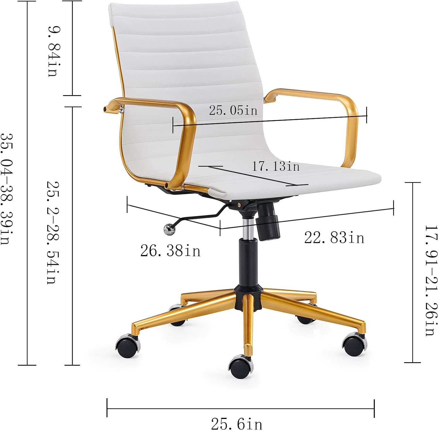 LUXMOD Silla de escritorio de oficina dorada, silla de escritorio de oficina acanalada con respaldo medio, silla de trabajo ejecutiva de conferencia
