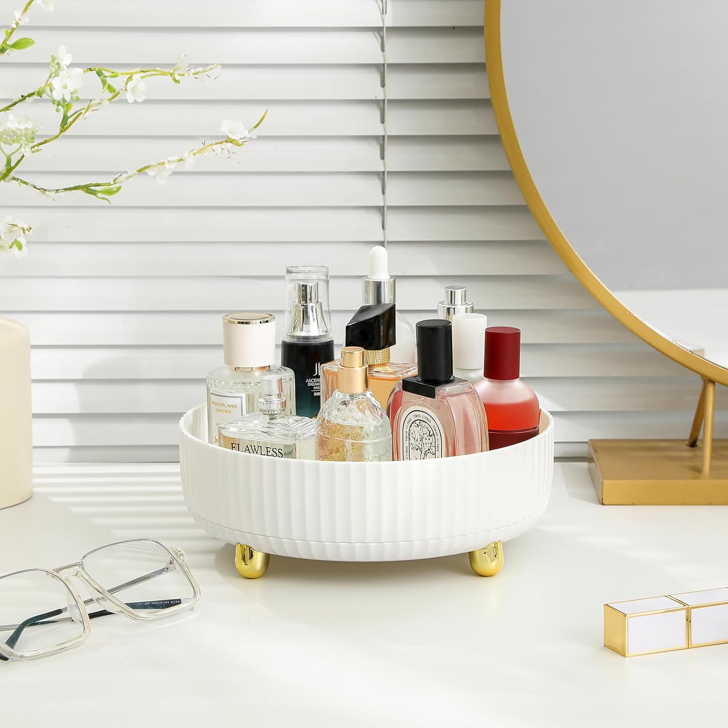 Anyoifax Bandeja organizadora de perfumes de maquillaje, giratoria de 360 grados, organizador de loción para el cuidado de la piel, organizador de