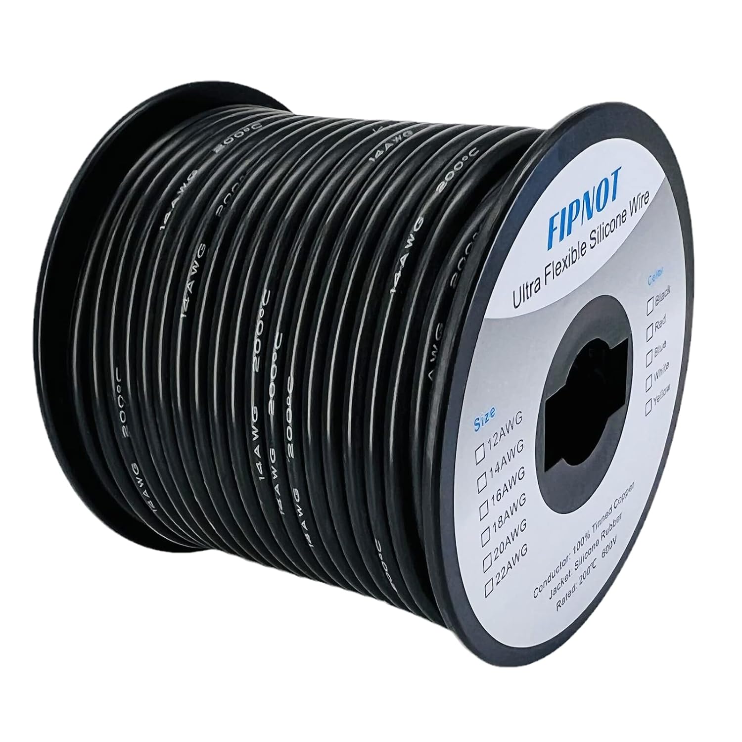 Cable de silicona calibre 14 AWG  Bobina negra de 100 pies, alambre de cobre estañado trenzado de 14 AWG extra flexible de 392.0 F 600 V