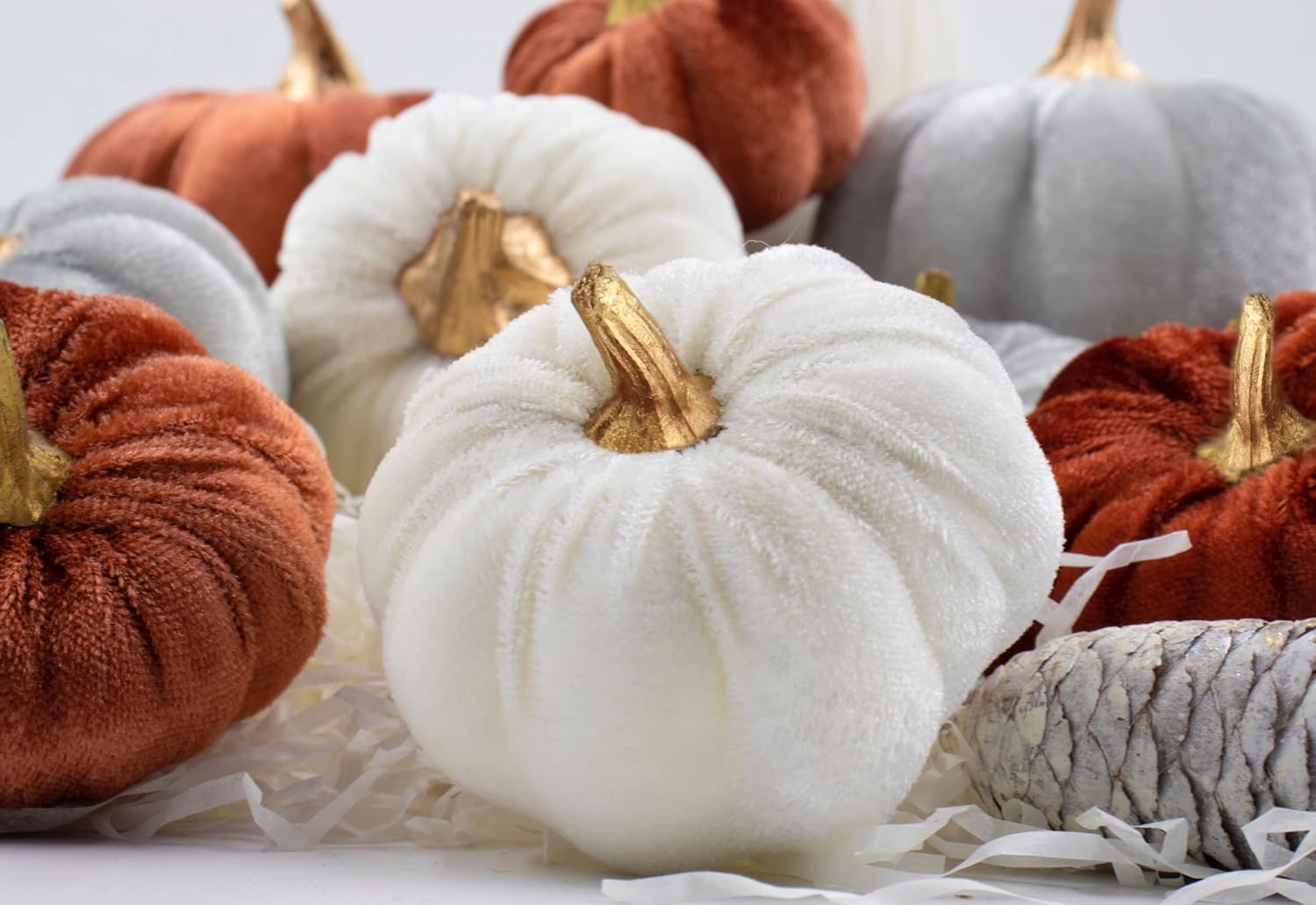 Calabazas de terciopelo de Acción de Gracias, 18 piezas de decoración de mesa de otoño para el hogar, juego de calabazas artificiales para la