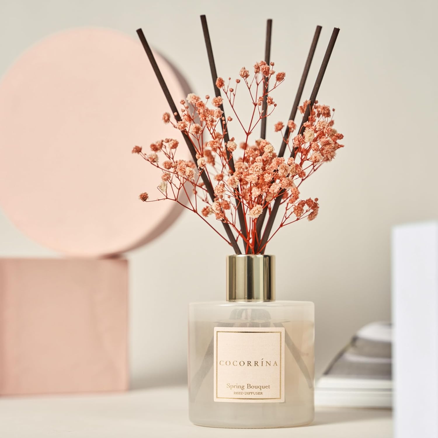Cocorrína Juego de difusor de junco, difusor perfumado de ramo de primavera con palillos, difusor de varillas de fragancia para el hogar para