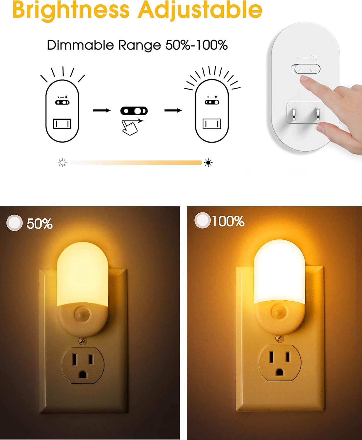 LOHAS – Lámpara de noche LED con enchufe para pared y sensor automático de luz, luz regulable, 0.6W, 3060lúmenes, 2000K, luz baja en color azul para