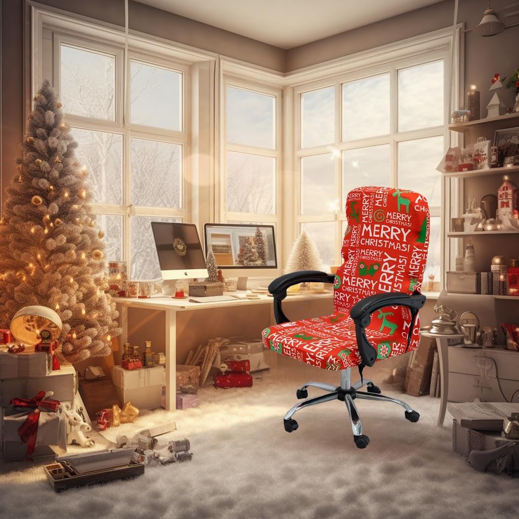 Fundas para silla de oficina de Navidad, funda protectora universal elástica para silla de jefe de respaldo alto moderno y sencillo (XMAS05, M)