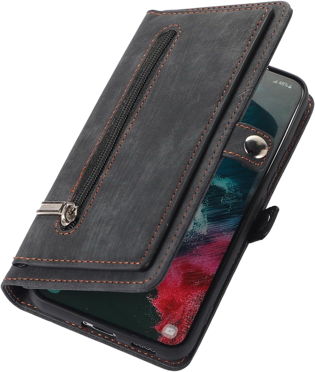Asuwish Funda de teléfono para Samsung Galaxy S21 FE 5G Funda tipo cartera con protector de pantalla de vidrio templado y cremallera abatible,