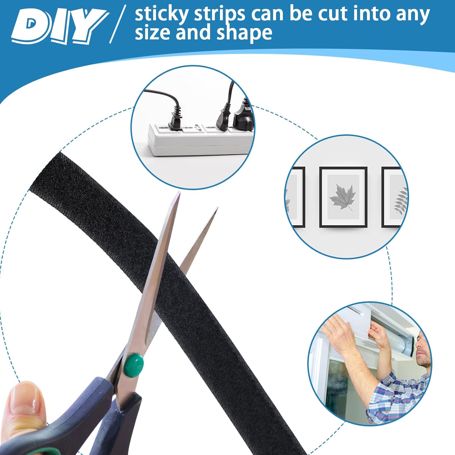 Qilery 4 Rolls 34 Inch x 82 Feet Self Adhesive Hook and Loop Tape Double Sided Fastening Roll Sticky Hanging Strips Heavy Duty Strips Fastener for