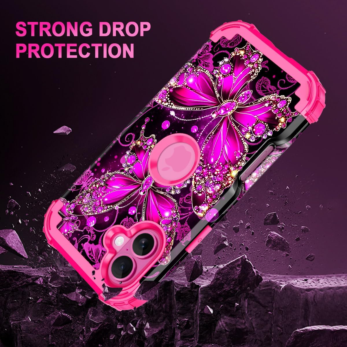 Casetego Funda para iPhone 16 Plus, que brilla en la oscuridad, tres capas, resistente, a prueba de golpes, protección completa, policarbonato duro