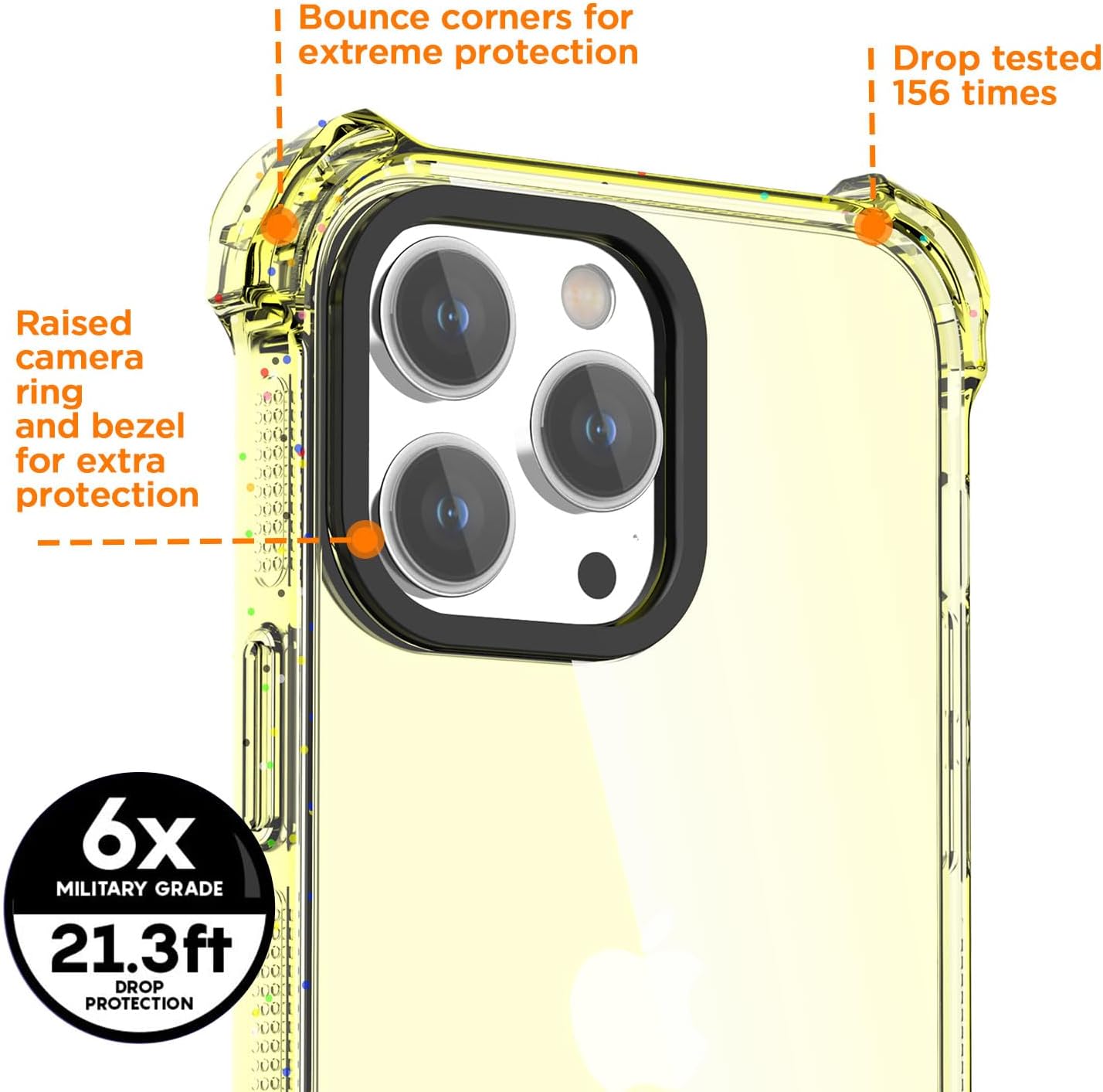 AICase Funda Bounce compatible con iPhone 14 Pro Max, color amarillo transparente, impacto, a prueba de golpes, linda funda protectora para teléfono
