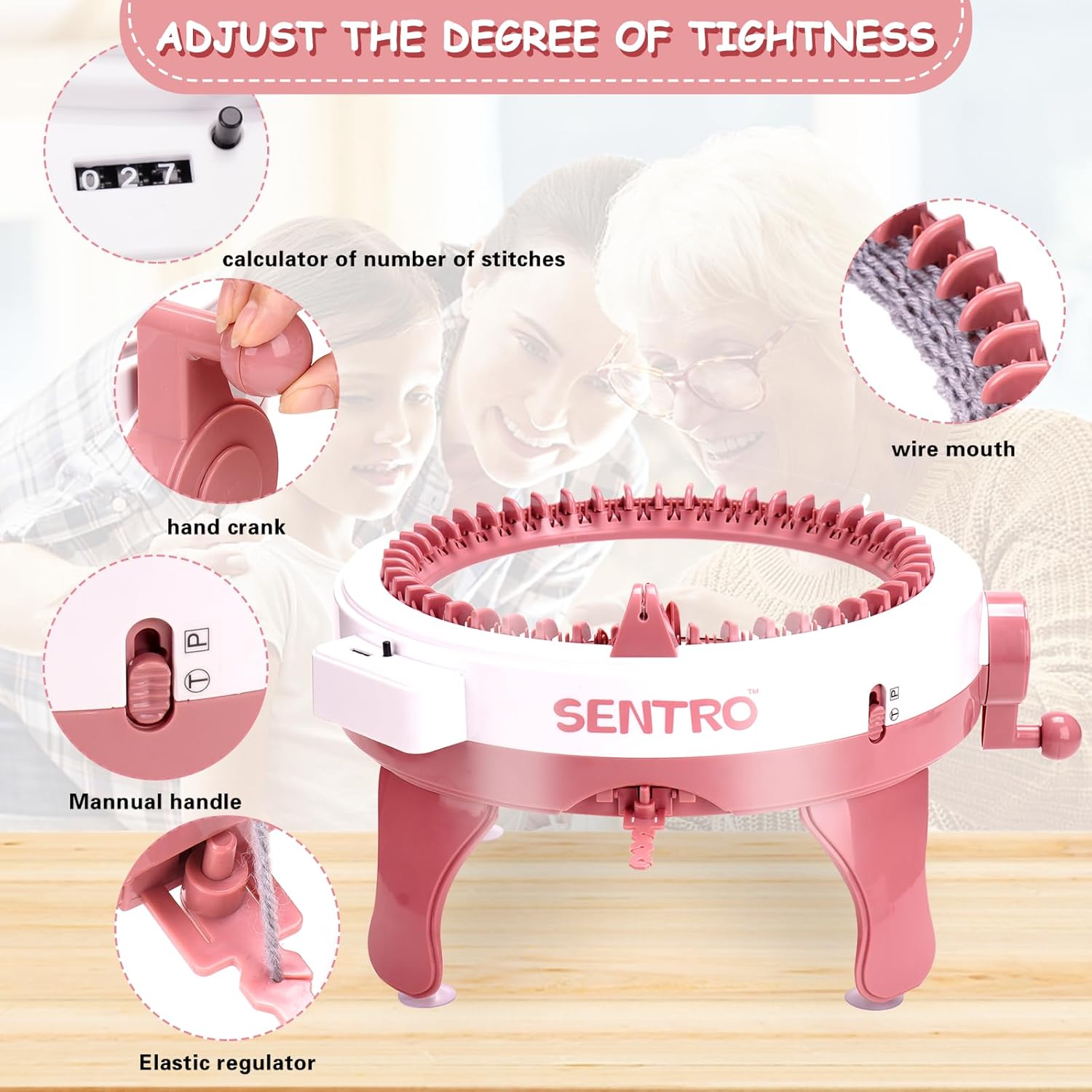 YIMORIA SENTRO – Máquina de tejer de 48 agujas con contador de filas, máquinas de tejer inteligentes rotativas para adultos y niños, calcetines de