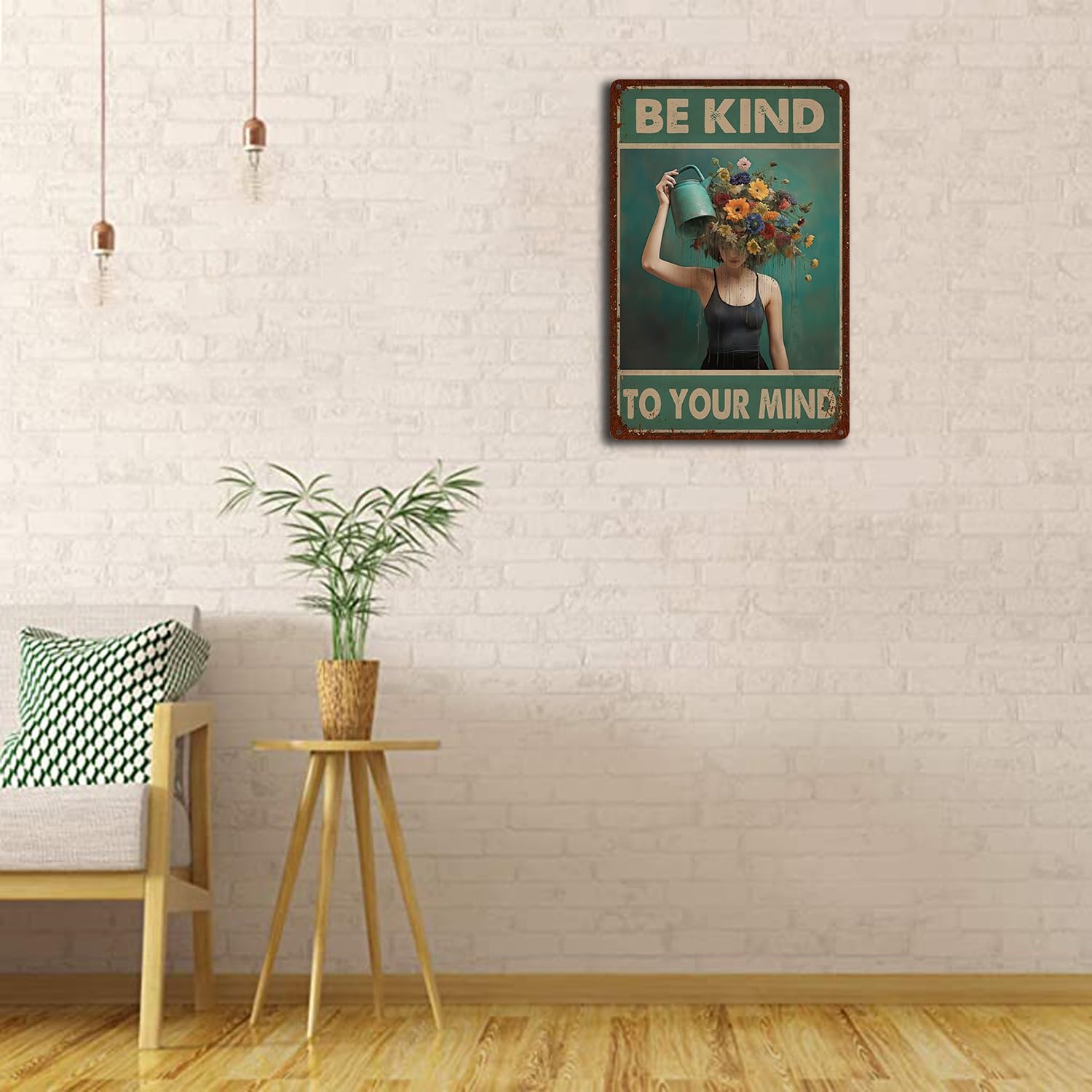 Letrero de hojalata vintage con texto en inglés Be Kind to Your Mind, letrero de metal retro para decoración de pared para amantes de las plantas de