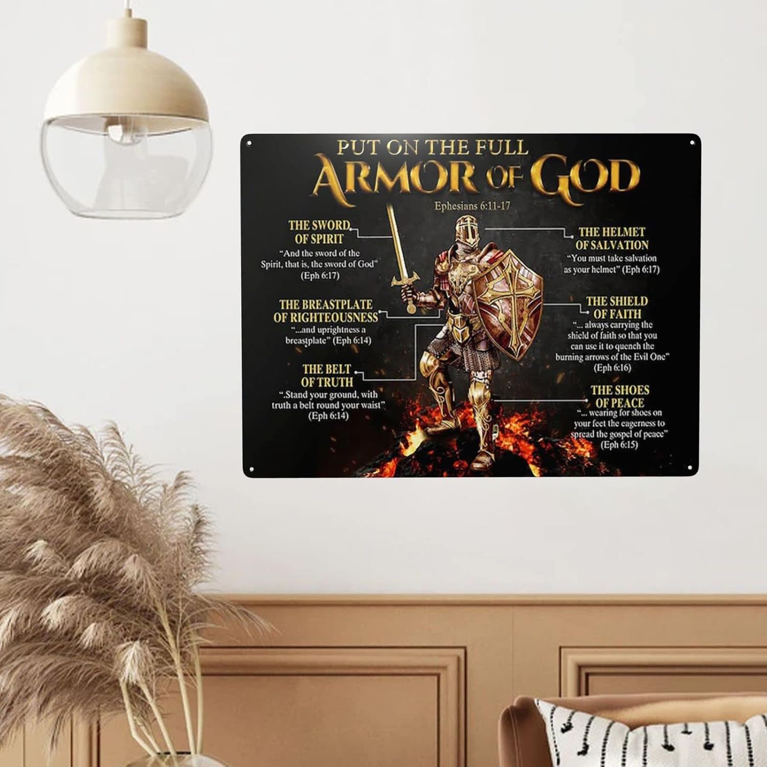 WZVZGZ Letrero de metal con diseño de armadura de Dios, decoración divertida para el hogar, cocina, bar, habitación, garaje, placa de póster