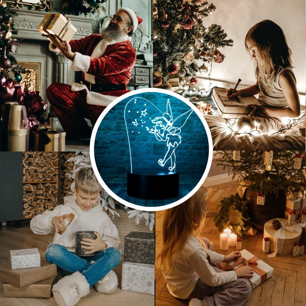Magic Elf Tinker Bell Miss Bell Rare Peter Pan Snowflake Tinkerbell Anime Character 3D LED Decoración Dormitorio Lámpara de mesa con control remoto