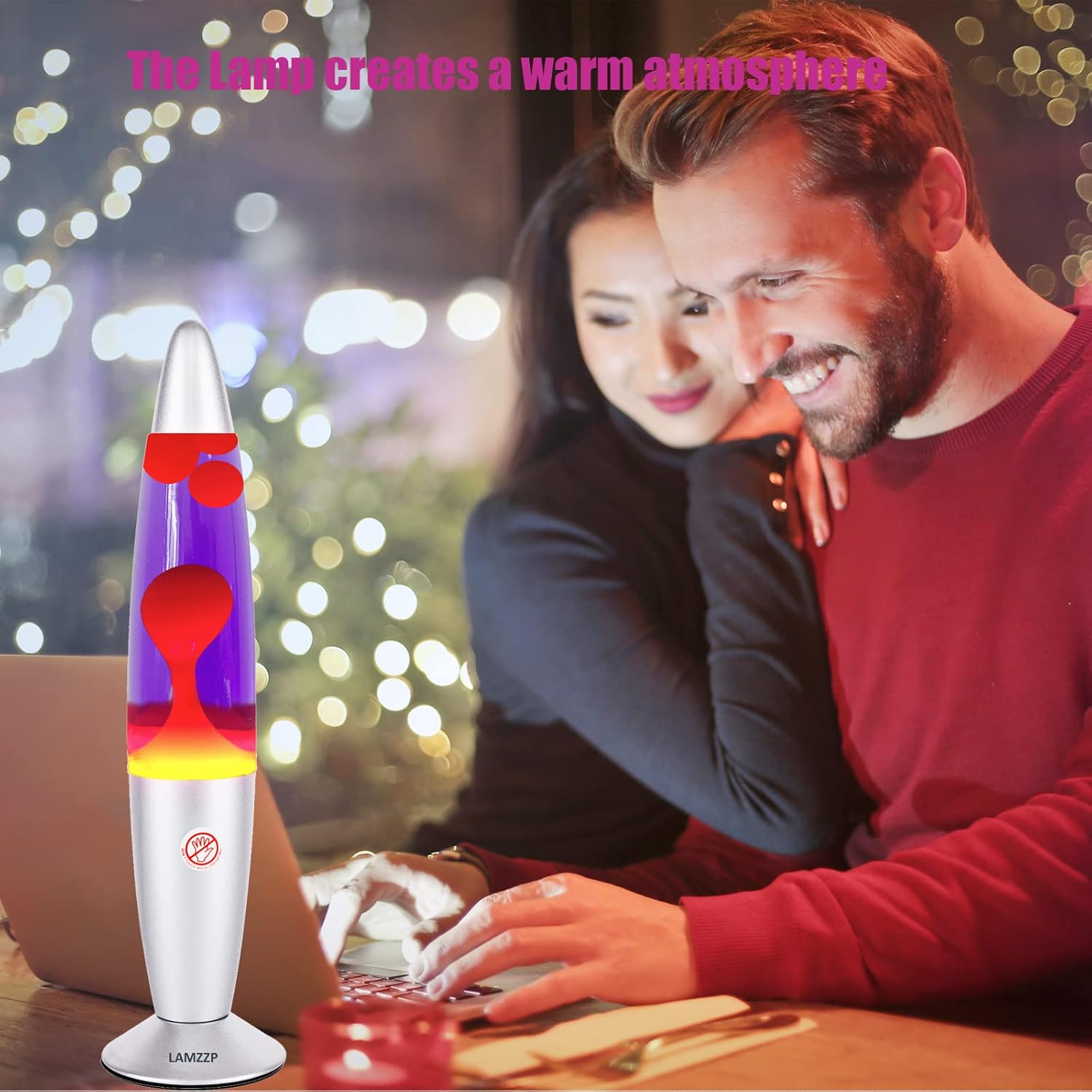 Lámpara de magma púrpura para adultos y niños, lámpara de movimiento de base plateada de 13.5 pulgadas con cera naranja en líquido morado, cosas