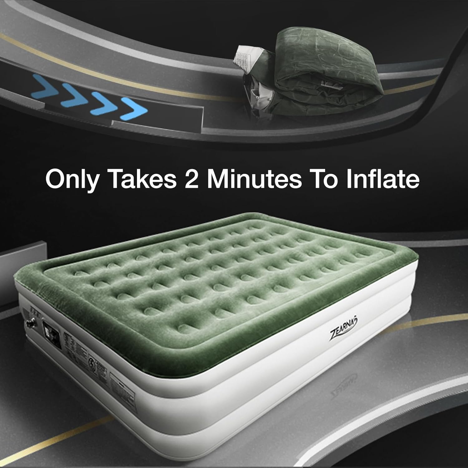 Colchón de aire Queen con bomba incorporada – Cama inflable mejorada, 2 minutos autoinflable rápido con doble cámara de aire, 18 pulgadas650 libras
