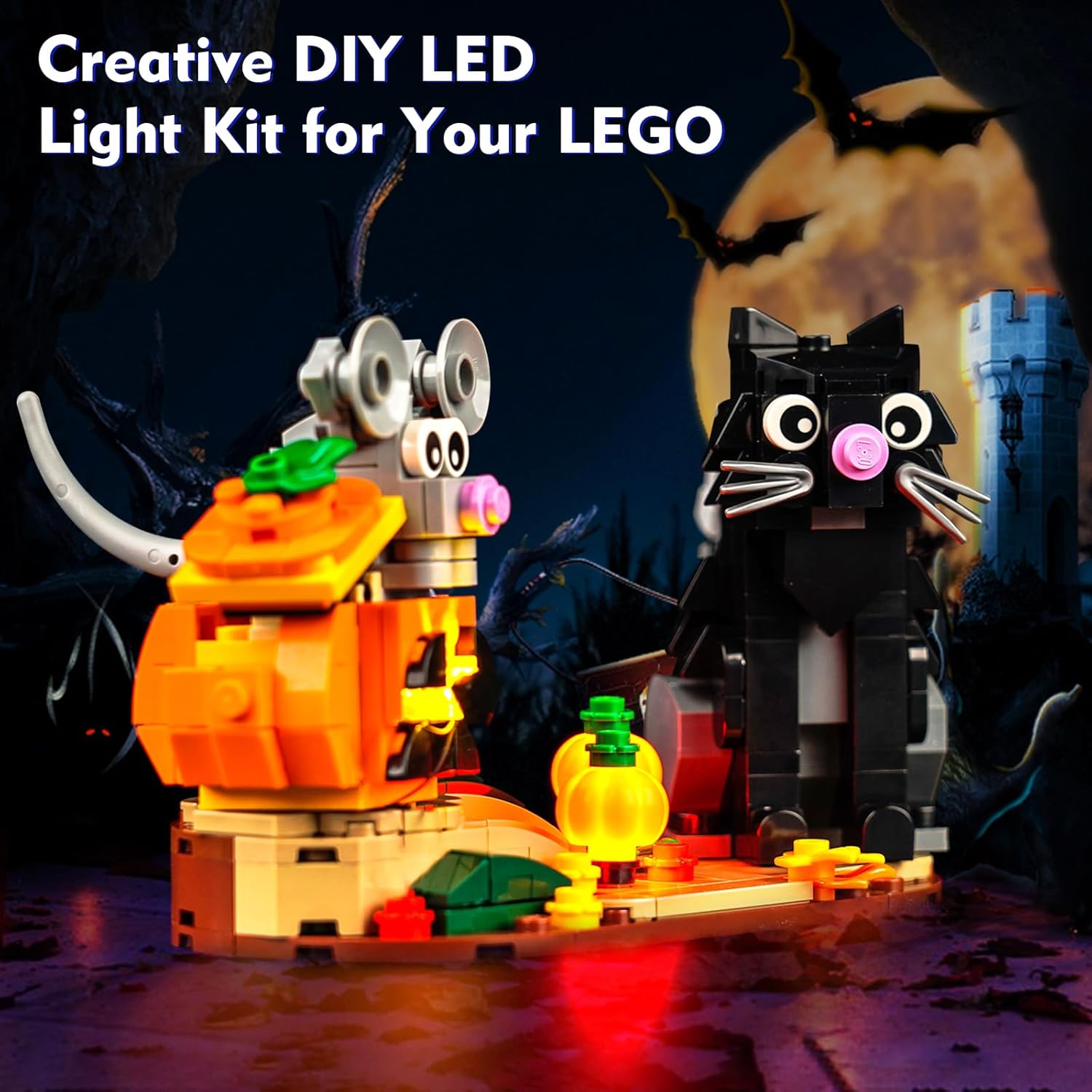 Kit de luces LED para Lego Halloween Cat and Mouse 40570, juego de iluminación de calabaza mejorado, accesorios compatibles con Lego 40570 juego de