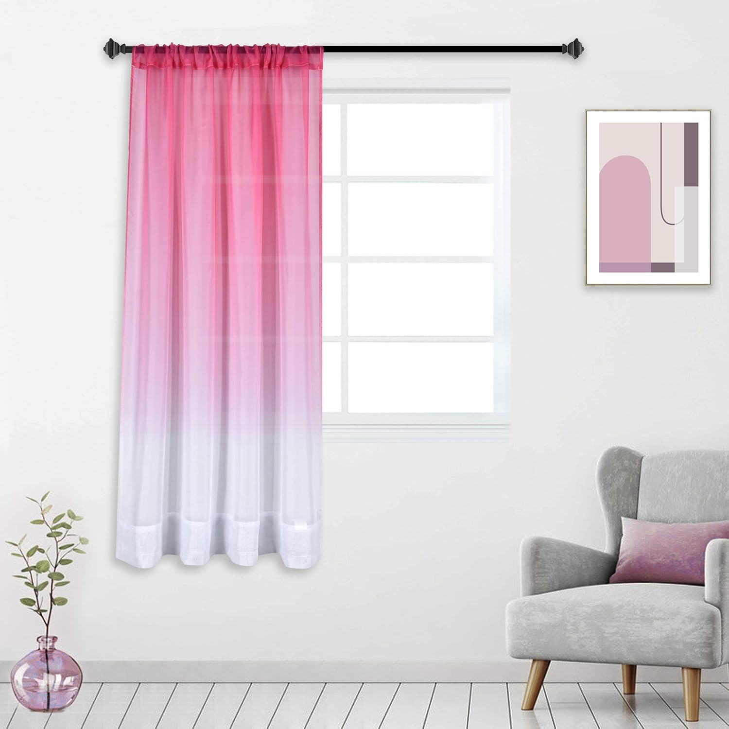 HUTO Cortina transparente rosa para dormitorio de niñas y niños, panel de ventana degradado degradado para princesa, adolescente, hija, armario,