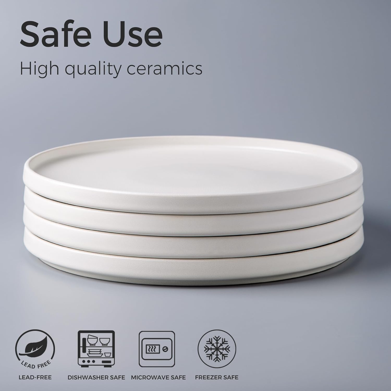 AmorArc Juego de 4 platos llanos de cerámica de esmalte mate reactivo de 10.25 pulgadas, juego de platos modernos para cocina, microondas,