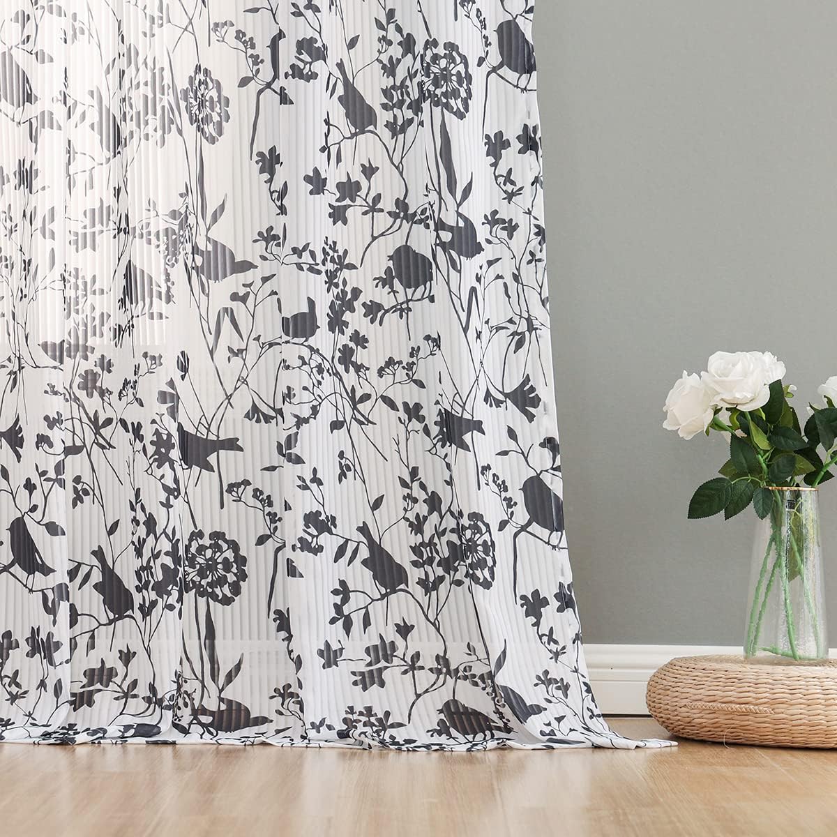 UGOUTRY Cortinas traslúcidas decorativas de 84 pulgadas de ancho para sala de estar, filtrado de luz, protección de privacidad, estampado de