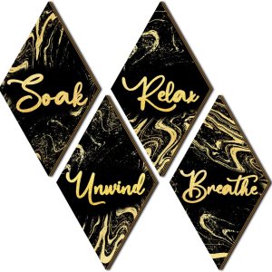 4 piezas de decoración de pared de baño, letreros de madera con forma de diamante, remojar, relajarse, respirar, estilo mármol, decoración artística 4 piezas de decoración de pared de baño, letreros de madera con forma de diamante, remojar, relajarse, respirar, estilo mármol, decoración artística
