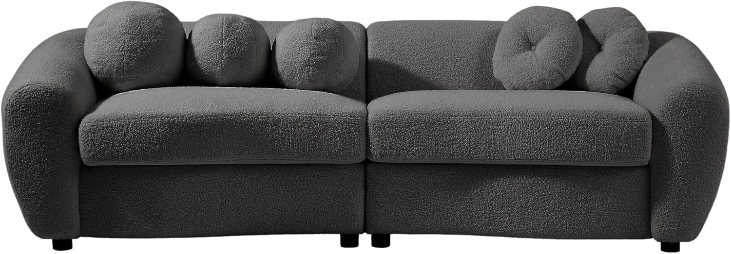 Merax Moderno sofá curvo, sofá tapizado trasero con 5 cojines decorativos, gris oscuro