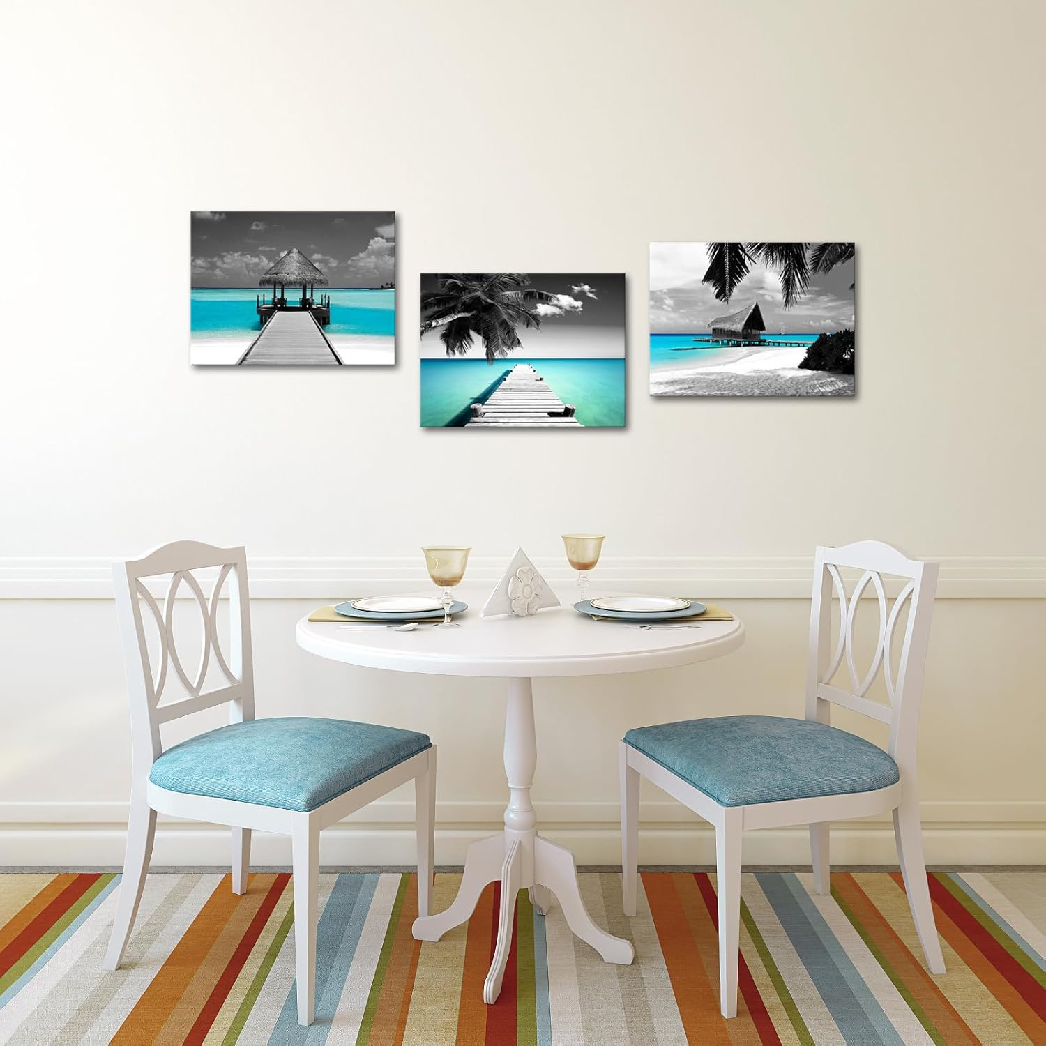 MLOML Lienzo decorativo para pared, paisaje marino del océano, negro y verde azulado, impresiones de pintura moderna de puente costero verde azulado
