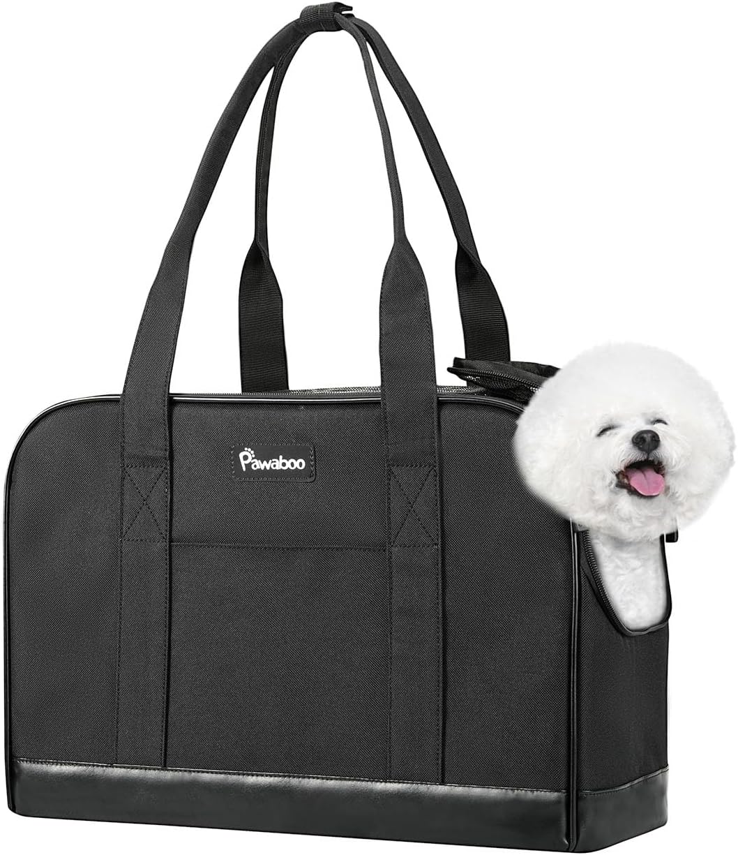 Pawaboo Bolsa transportadora para perros, bolsa de transporte para mascotas con bolsillos, bolsa transpirable de lados suaves para mascotas con