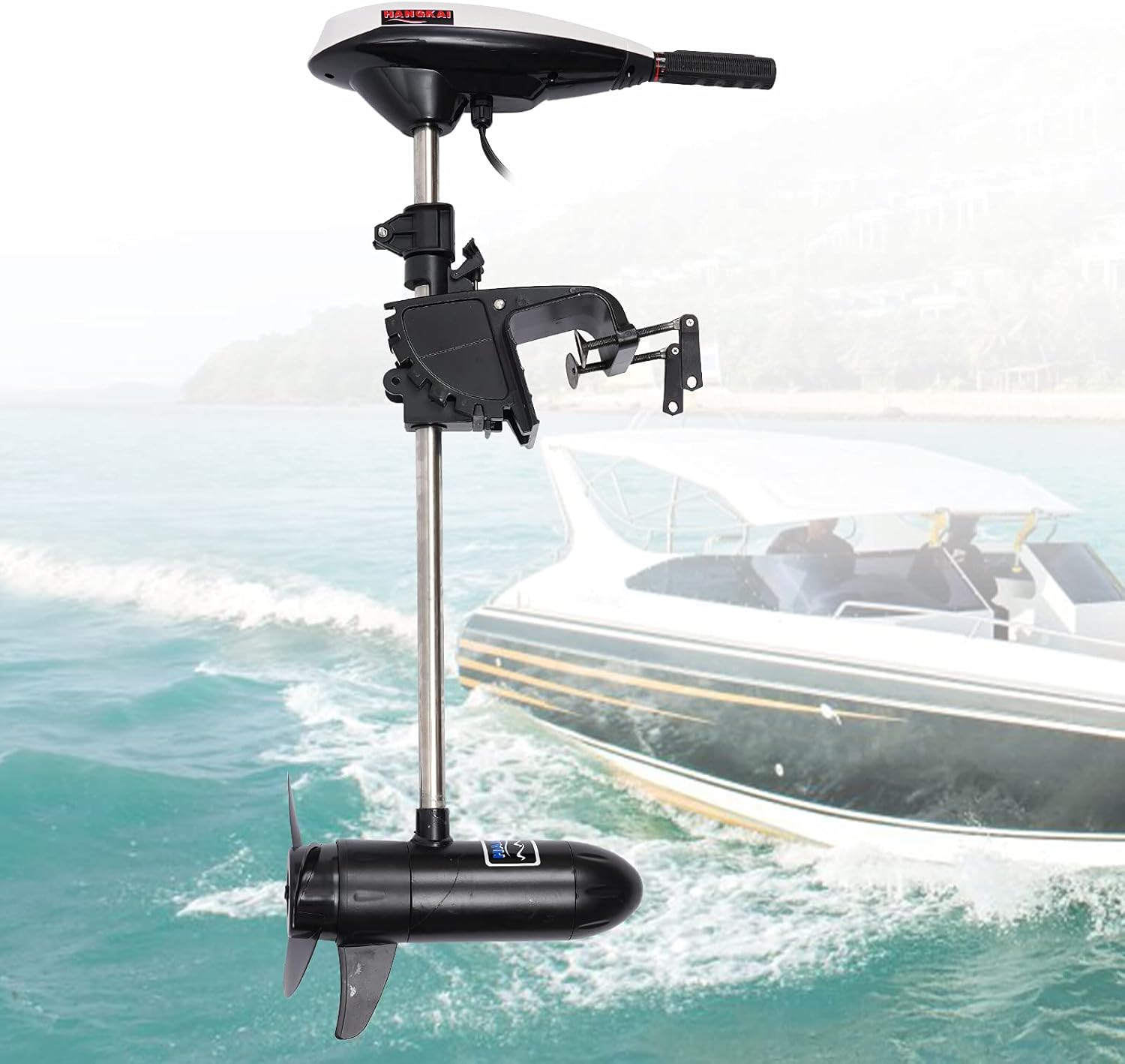 Motor eléctrico de arrastre con empuje de 45 libras, motor de pesca de barco con hélice de tres palas, longitud y ángulo del eje principal se ajusta