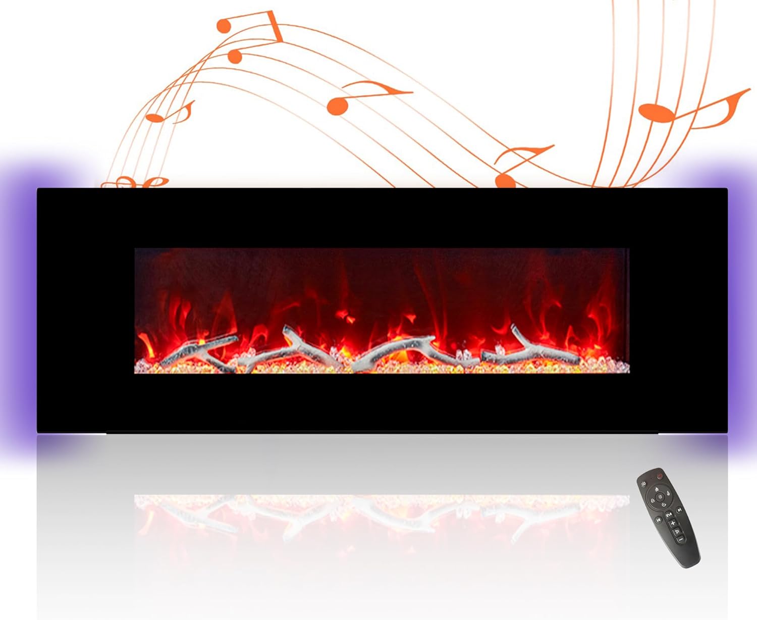 Chimenea eléctrica de 50 pulgadas con altavoces Bluetooth montada en la pared de bajo ruido ultra fina chimenea lineal ajustable 8 colores de llama,