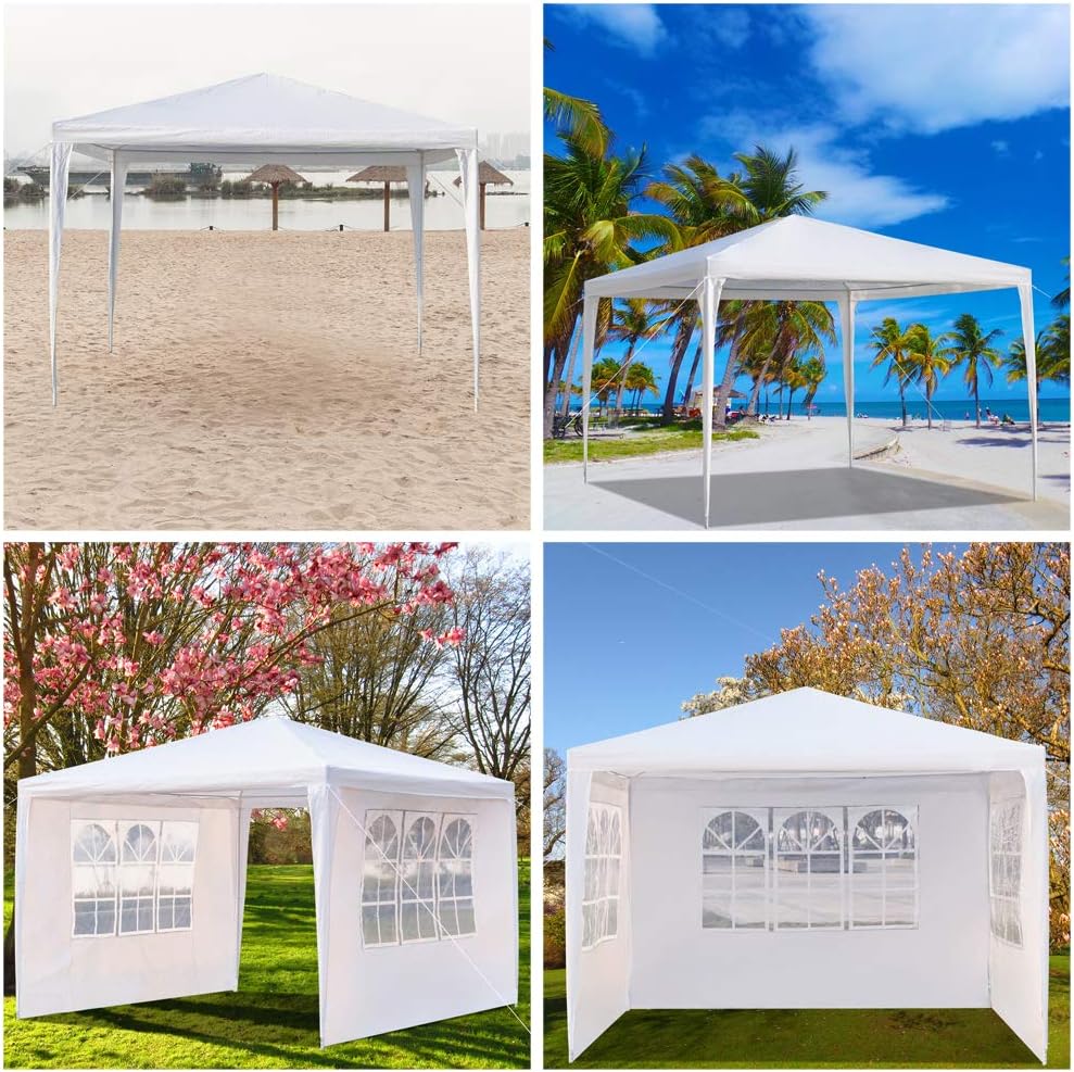 Simply-Me Tienda de campaña para exteriores de 10 x 10 pies, carpa blanca desplegable para bodas, carpa de fiesta con tubos en espiral, práctica