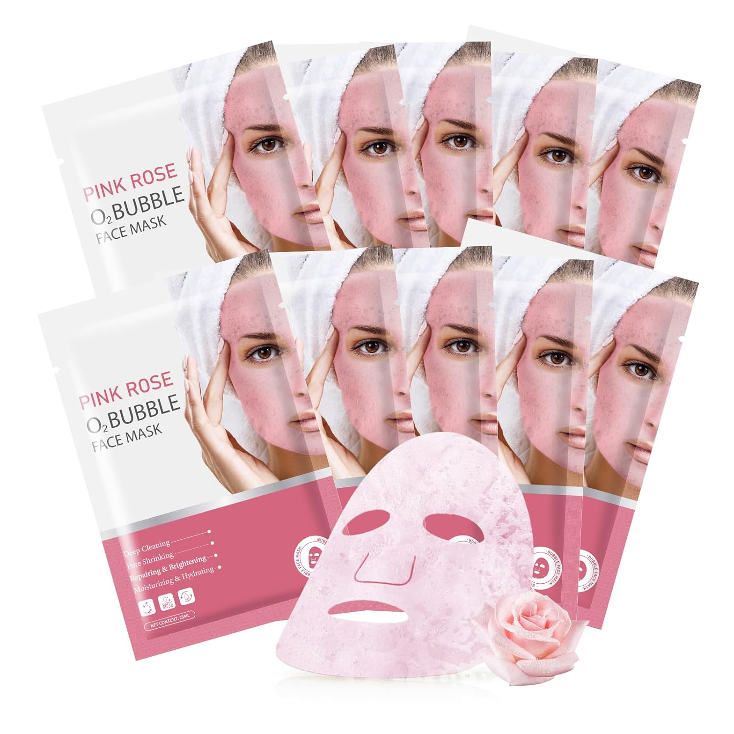 Pink Rose O2 Bubble – Mascarilla facial para el cuidado de la piel, mascarillas de limpieza profunda para la cara, mascarilla facial hidratante para