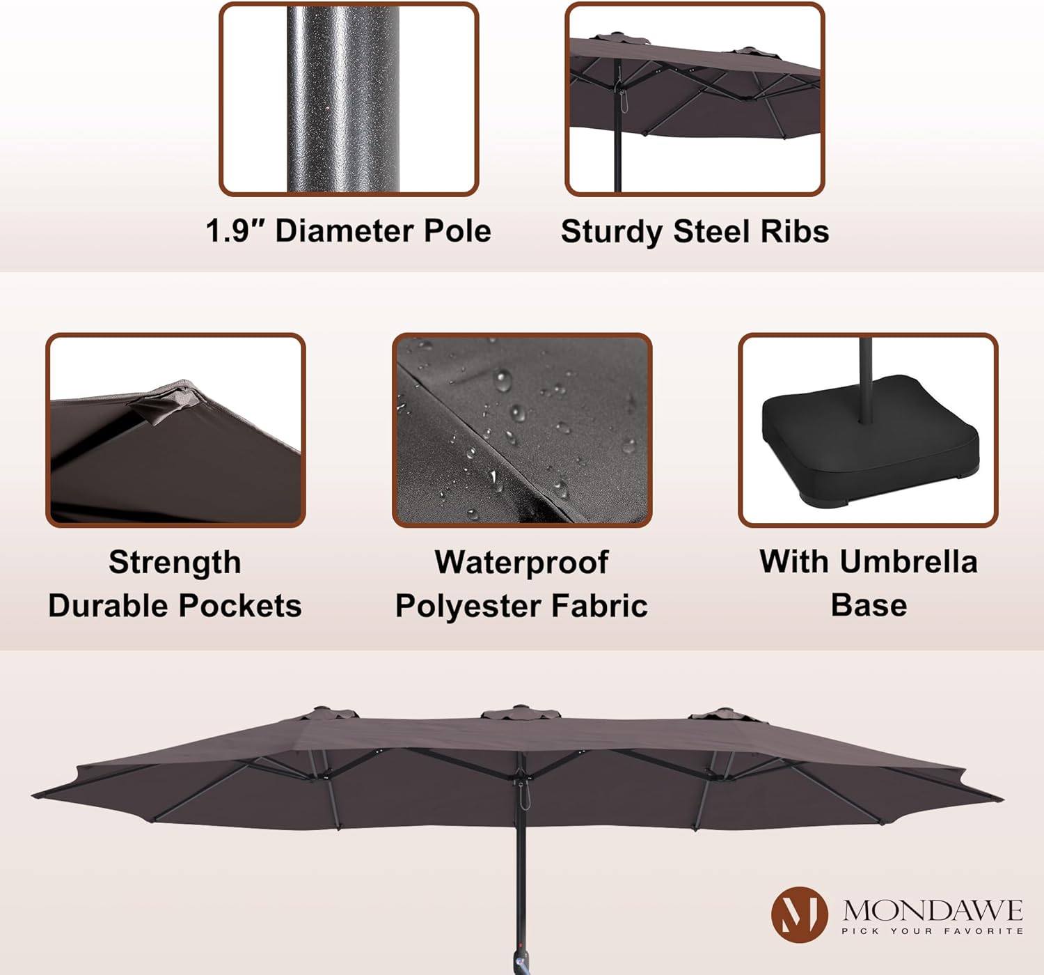MONDAWE 15ft Patio Umbrella with Base Included Large Outdoor Double Sided Umbrella Rectangular Aluminum Market Table Umbrella with Crank, Study 12