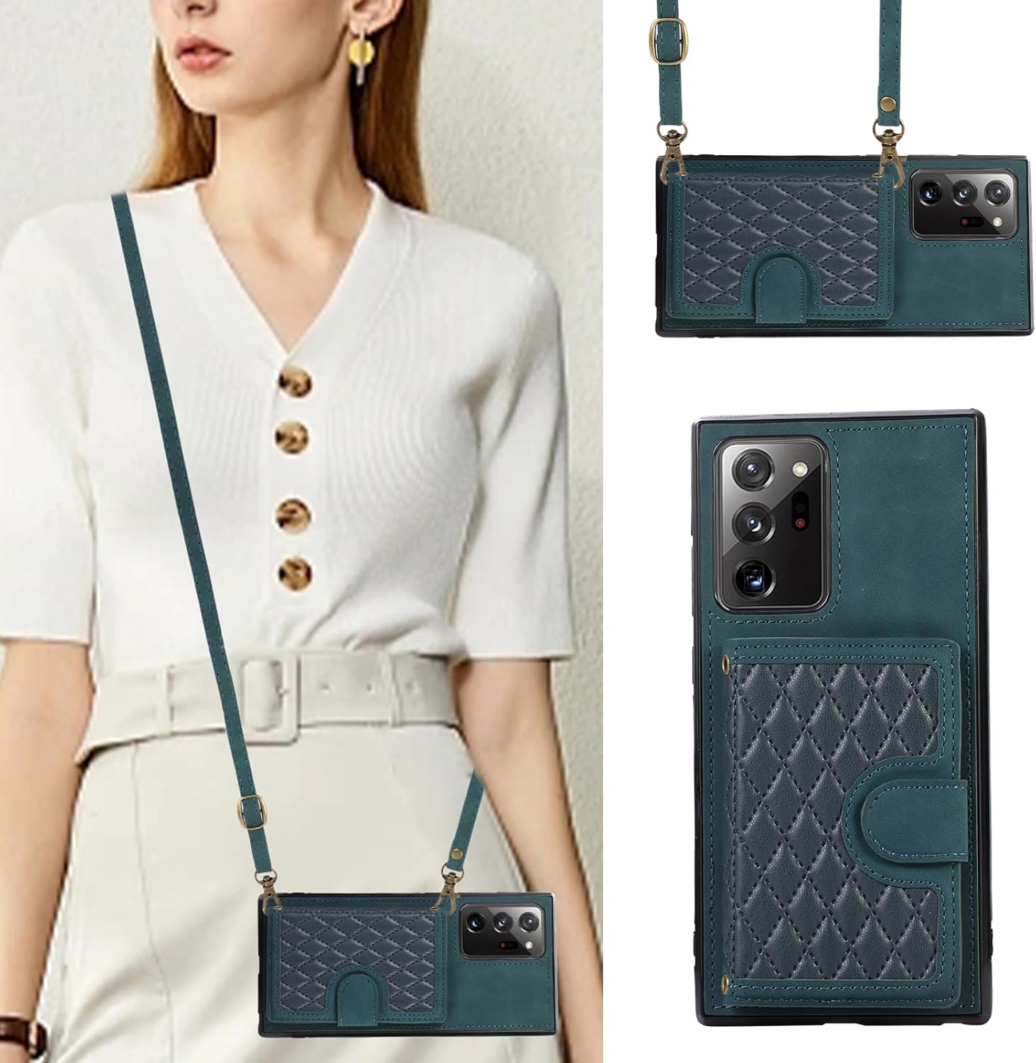 Asuwish Funda para teléfono Samsung Galaxy Note 20 Ultra 5G con protector de pantalla de vidrio templado, correa cruzada, tarjetero para celular
