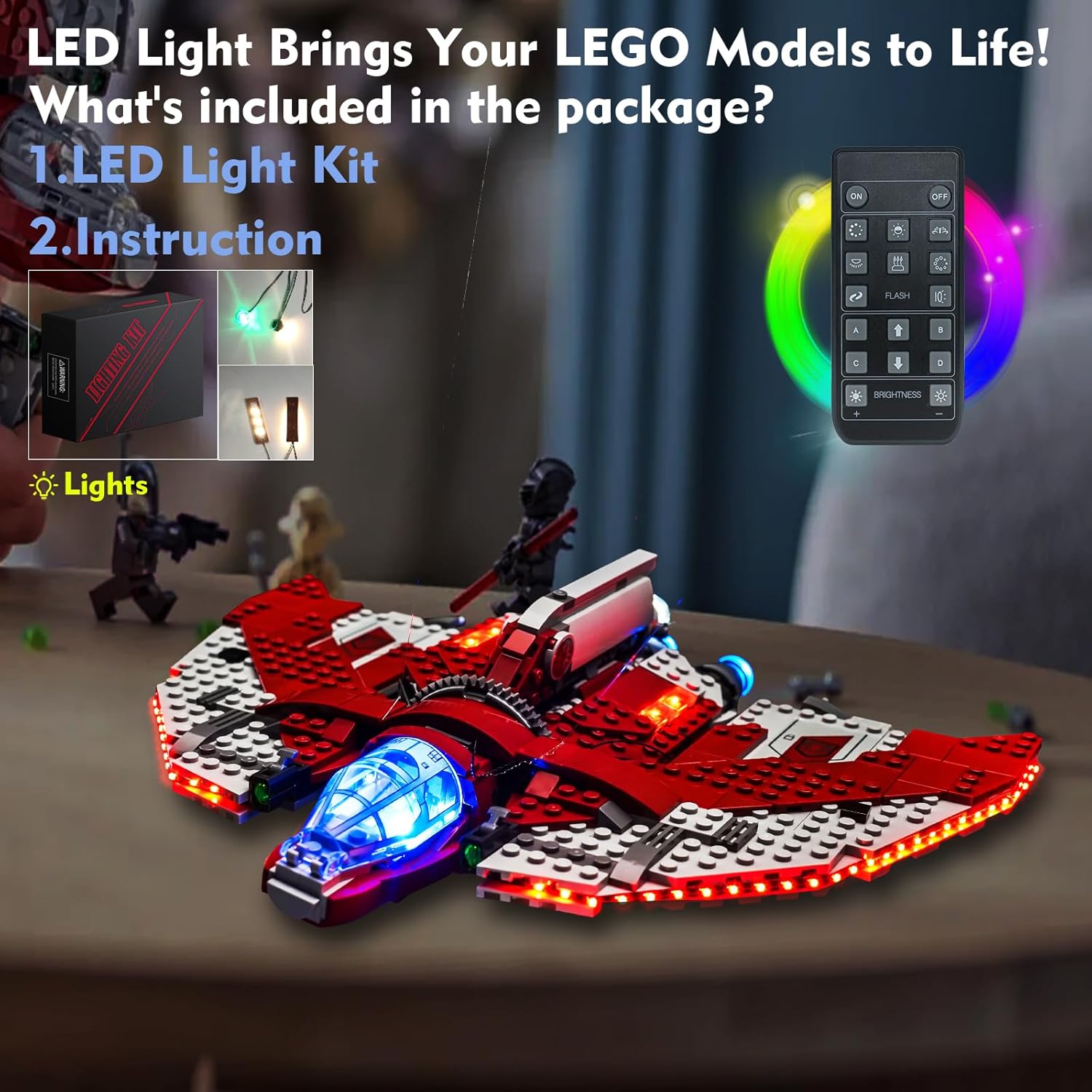 LocoLee Kit de luces LED para Lego Ahsoka Tano T-6 Jedi Shuttle 75362, control remoto, accesorios de iluminación creativa compatibles con Lego 75362