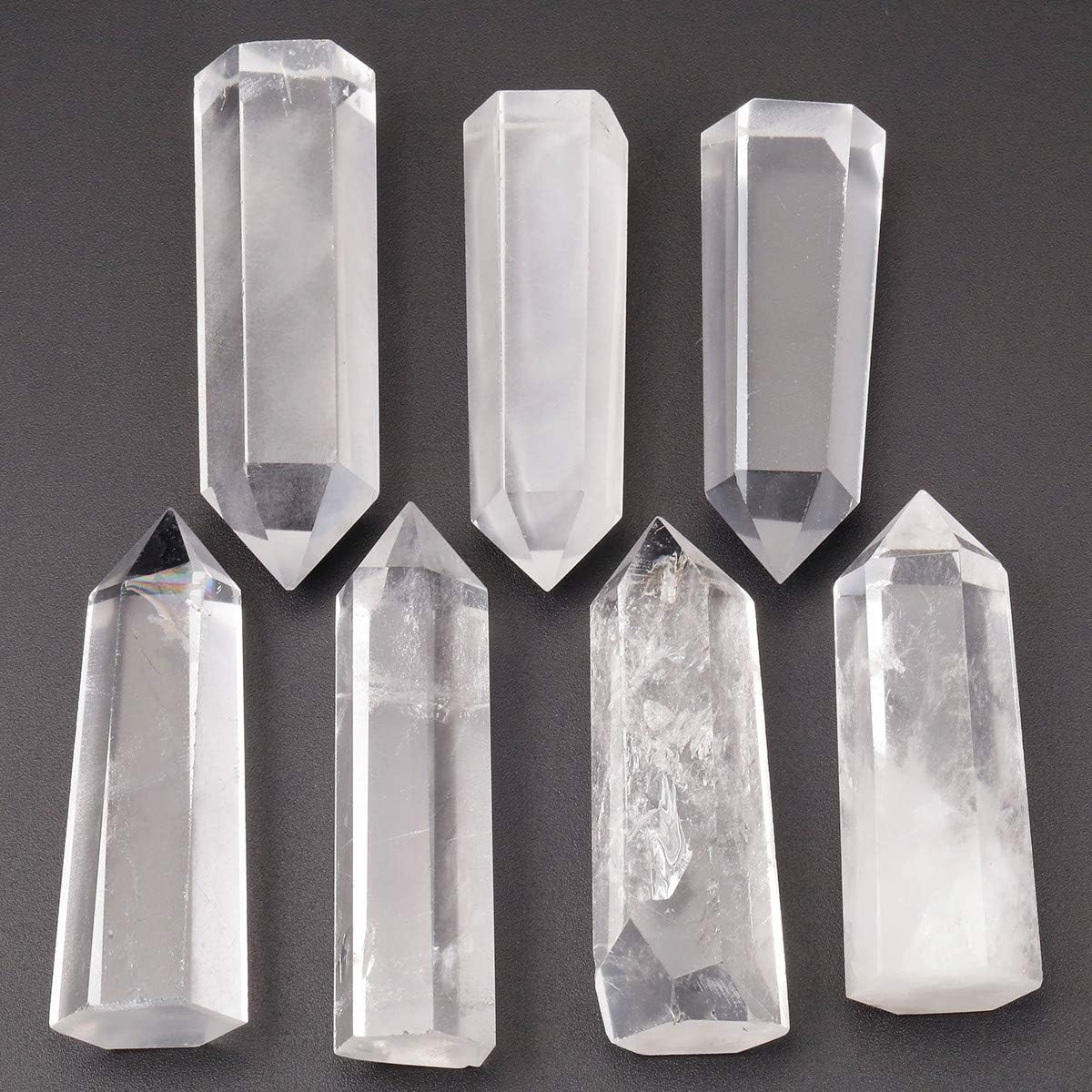 mookaitedecor 4 varitas de cristal curativo de un solo punto de 2 pulgadas, amatista, cuarzo roca, cuarzo rosa, fluorita arco iris, 6 piedras de
