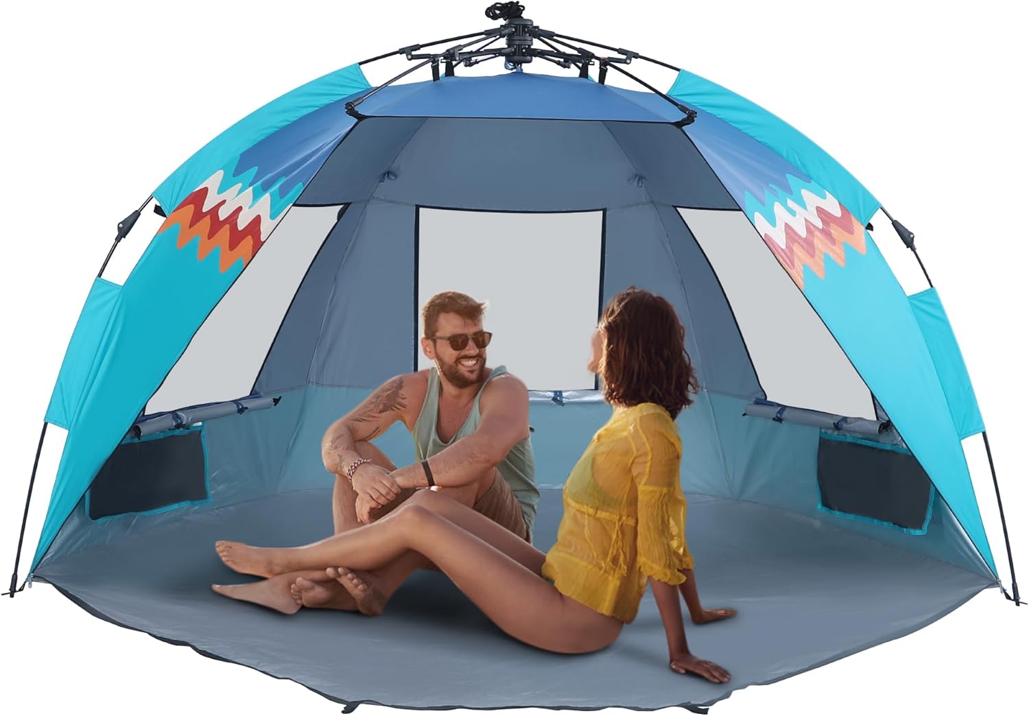 LET’S CAMP Tienda de campaña de playa desplegable para 2 personas, refugio solar de fácil instalación, protección UV con porche con cremallera