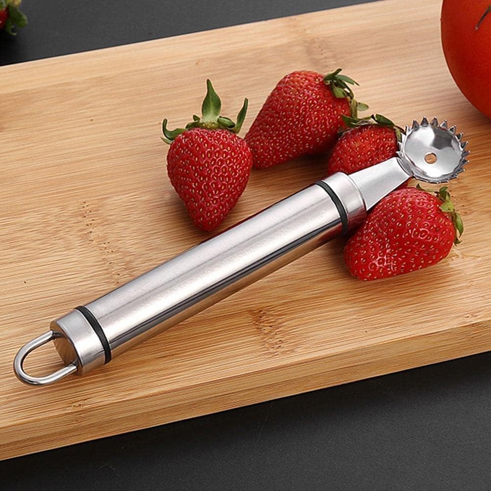 Cortador de fresas de acero inoxidable, herramienta de descorazonador de fresas multifunción plateada y tallo de tomate, para fresa, tomate,