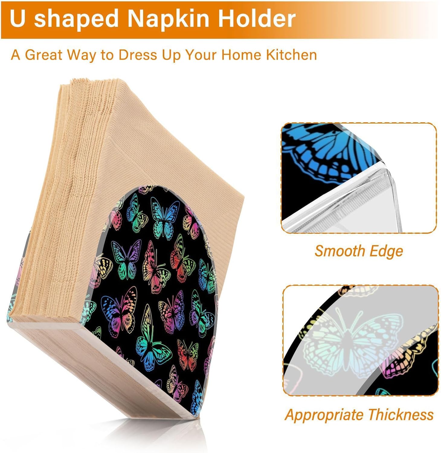 Napkin Holder Gradient Butterflies Napkin Holders for Tables, Clear Acrylic Napkin Holders Cocktail Napkin Holder for Kitchen Restaurant Bar Home