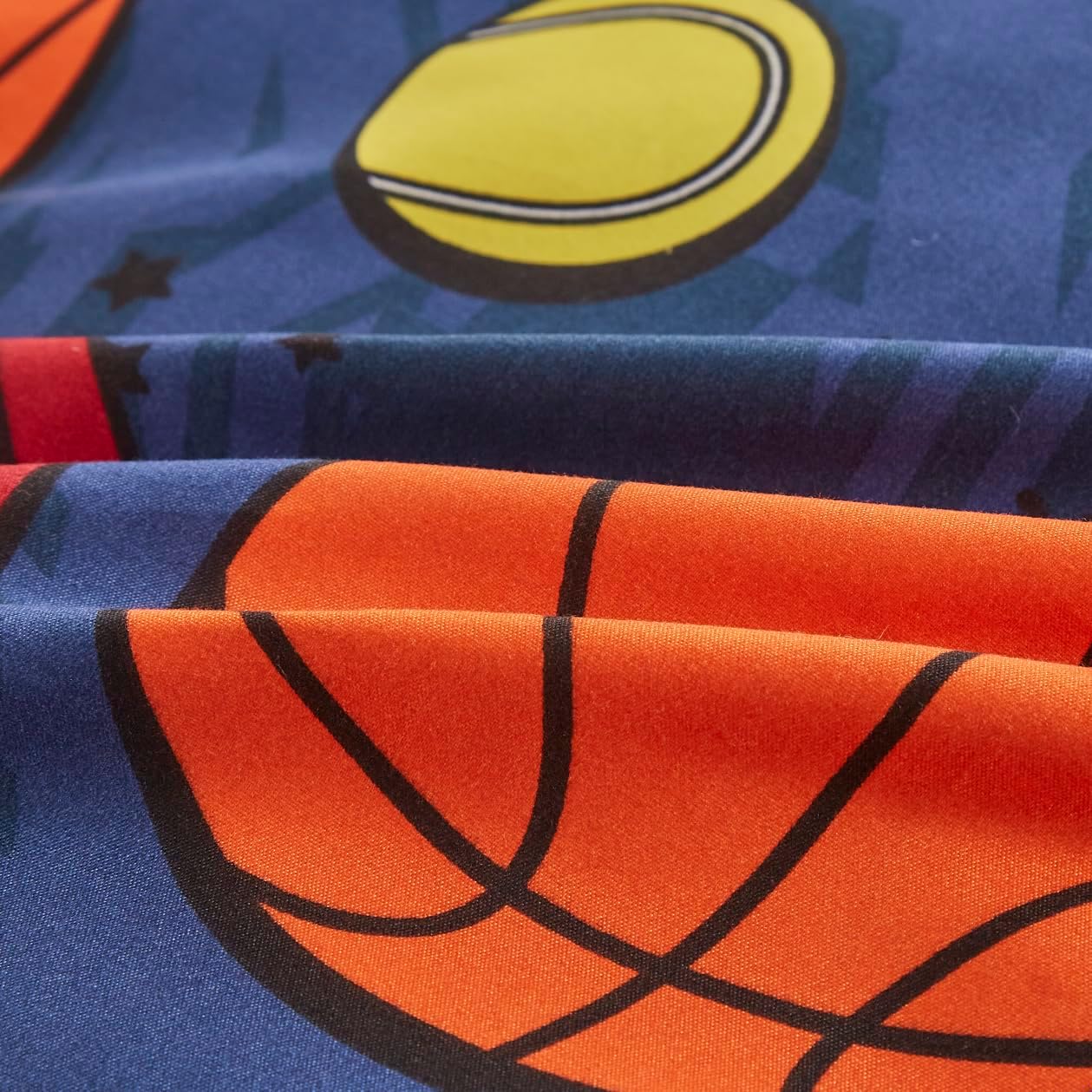 Chezmoi Collection Juego de edredón de 4 piezas con diseño de pelotas deportivas para niños, tamaño matrimonialqueen, microfibra suave, azul marino,