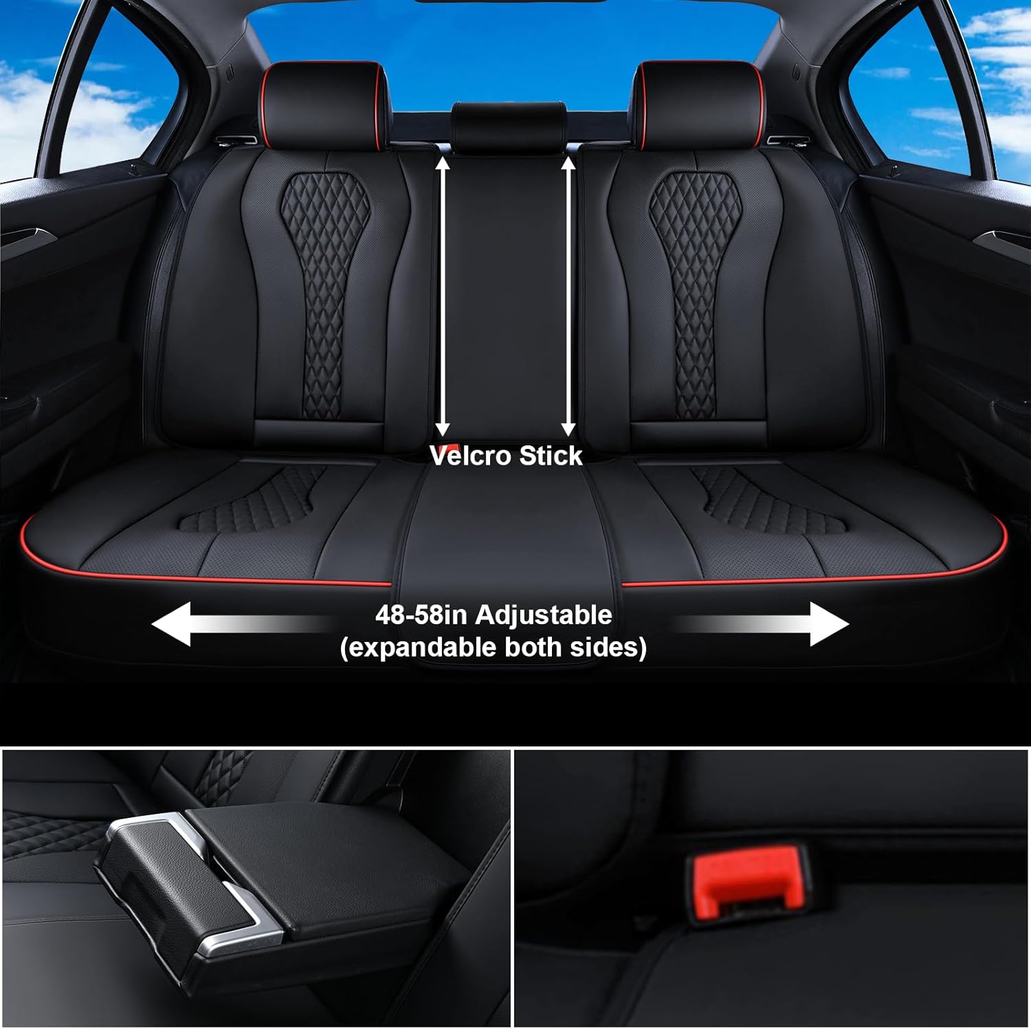 Coverado Juego completo de fundas de asiento de automóvil, fundas de asiento negras, funda impermeable para asiento de automóvil, cojín de asiento