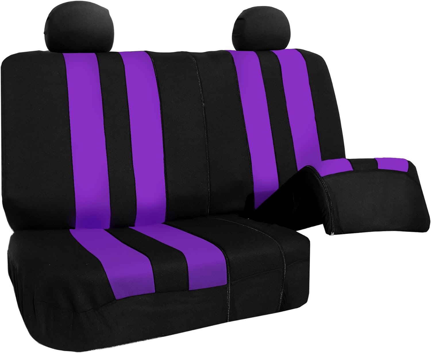 FH Group Juego de fundas de asiento de coche de tres filas llamativas a rayas para volante y almohadillas para cinturón de seguridad, color morado,