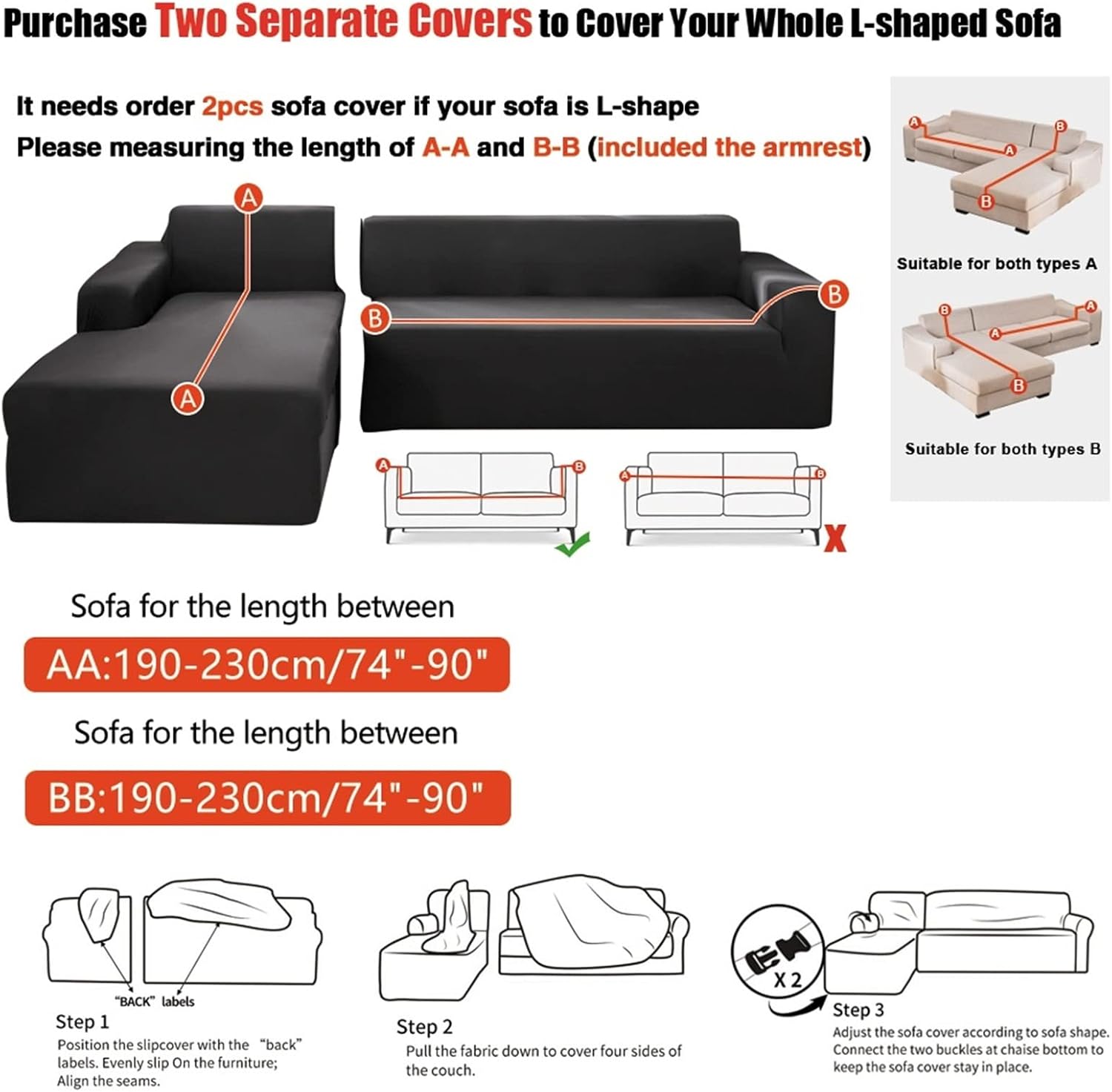 Funda de sofá, funda de sofá elástica para sofá seccional, protector de muebles para muebles, sofás para mascotas, niños, perros y gatos (color