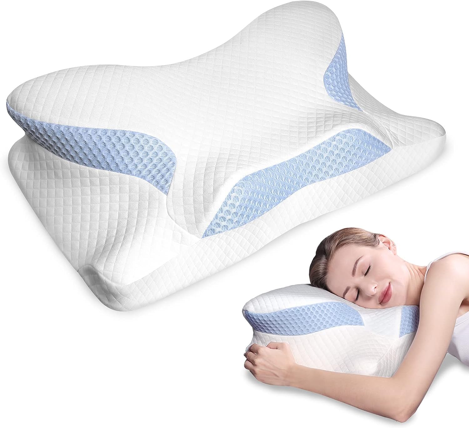 Uamector Almohada cervical de espuma viscoelástica, almohadas de contorno para dolor de cuello y hombros, almohadas ortopédicas ergonómicas de apoyo
