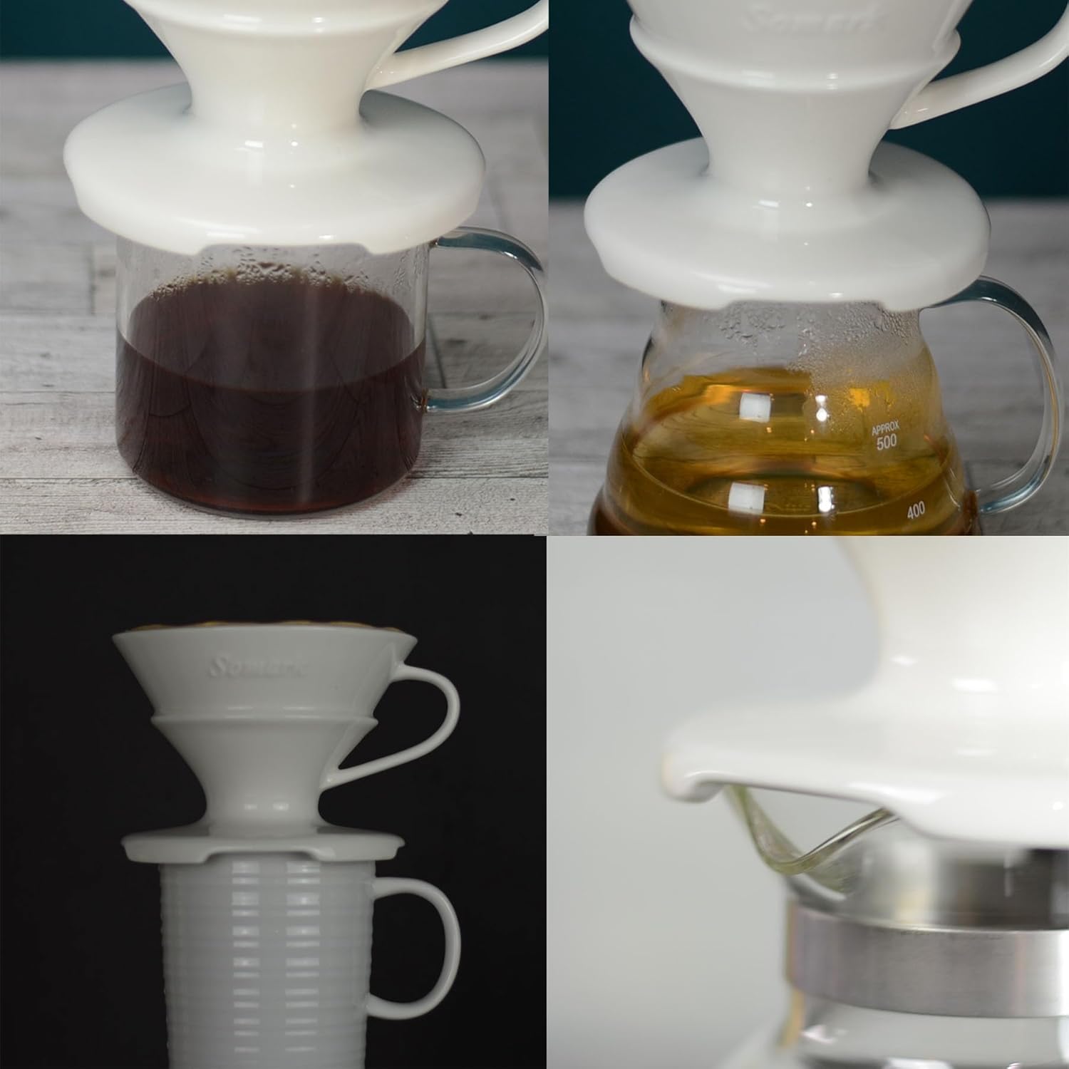 Somark Cafetera de cerámica con filtro de cono #2 con bandeja de goteo de madera