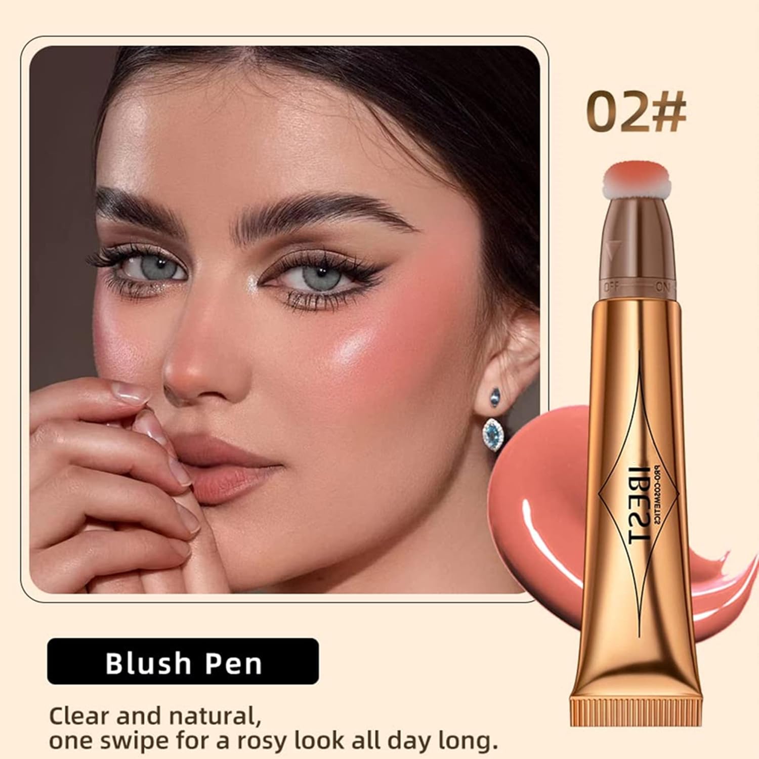MAEPEOR Varita de rubor líquido en barra de rubor líquido, suave y ligera, mezclable, con aplicador de cojín (2# rosa crema)
