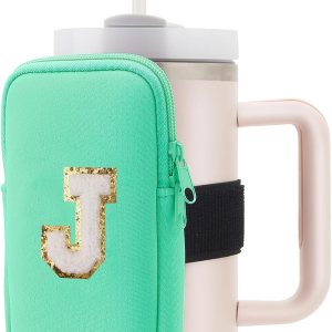 Bolsa para botella de agua con inicial para copa Stanley, accesorios personalizados para vaso de gimnasio, bolsa compatible con Iceflow Yeti Simple Bolsa para botella de agua con inicial para copa Stanley, accesorios personalizados para vaso de gimnasio, bolsa compatible con Iceflow Yeti Simple