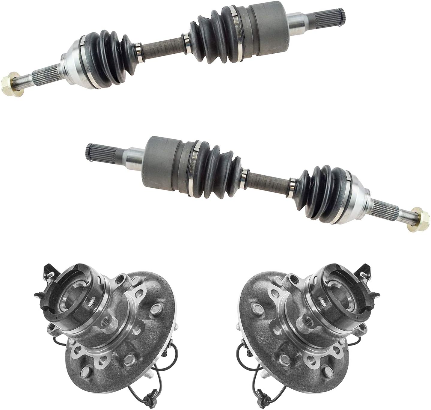 TRQ Juego de 4 piezas de dirección con ejes de eje CV y conjuntos de rodamientos de cubo de rueda para Chevy Colorado 4×4 2004-2008  GMC Canyon 4×4