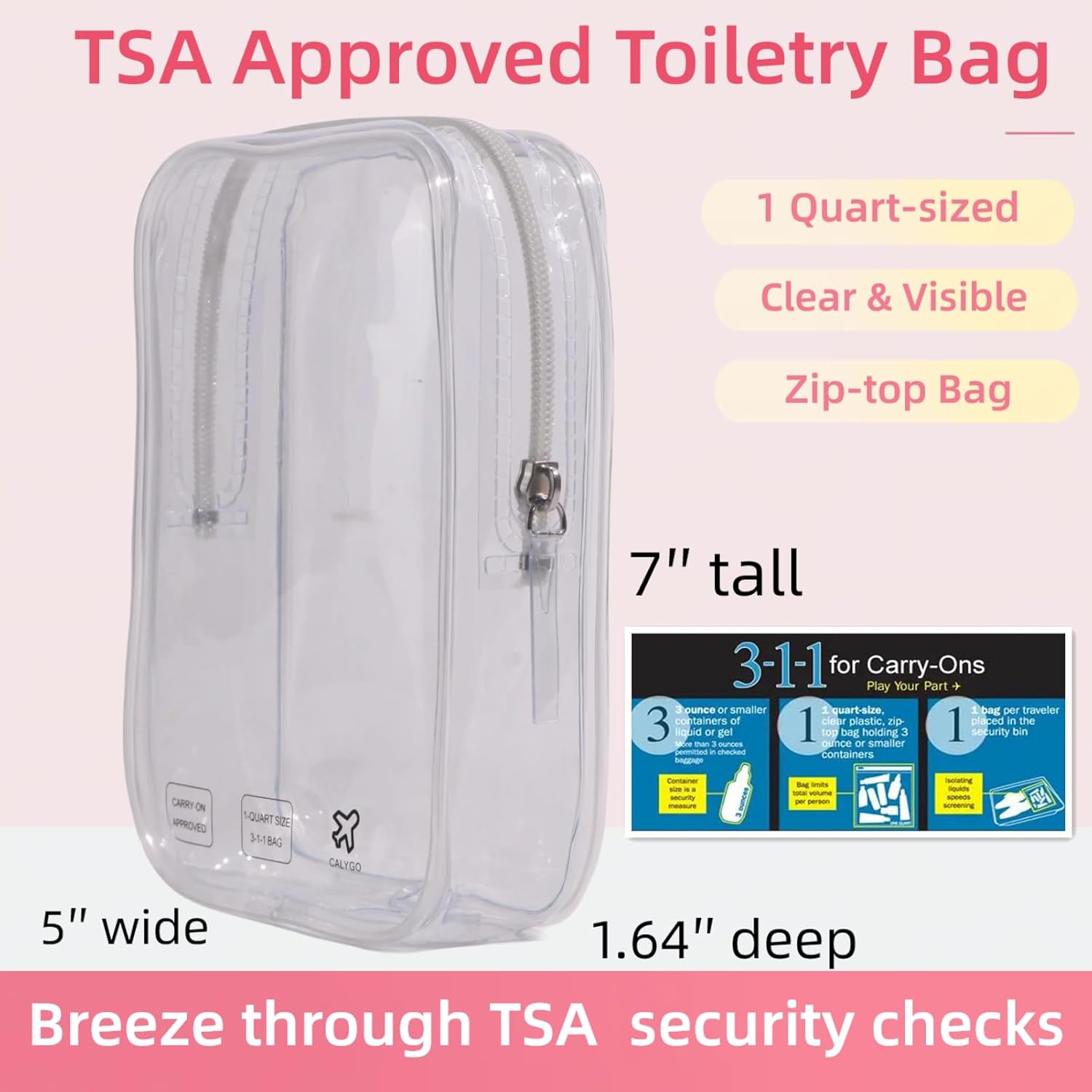 Accesorios de avión imprescindibles de 1 cuarto de galón, bolsa de viaje aprobada por la TSA para mujeres que viajan, 2 Pack Clear, Bolsa de viaje