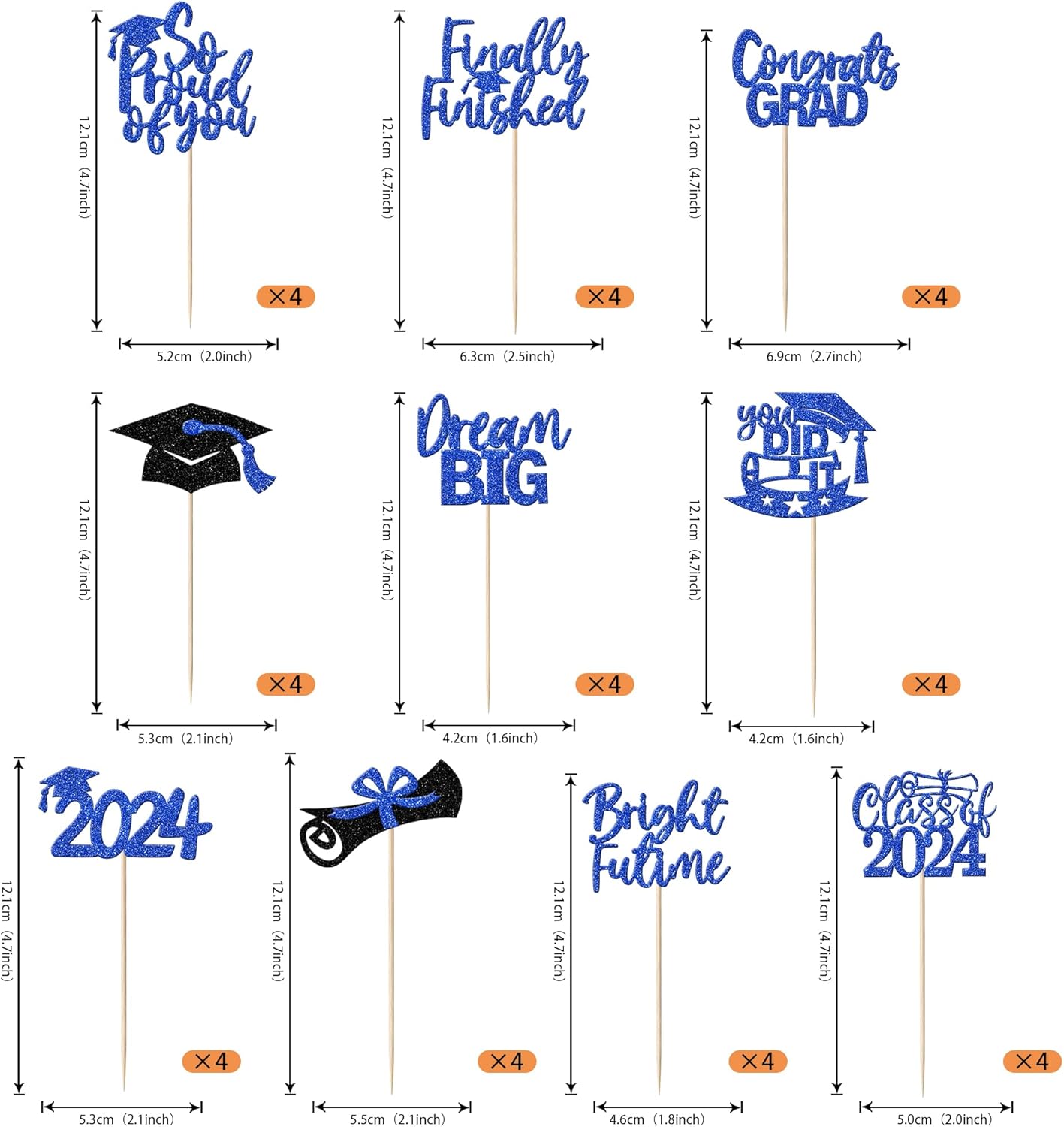 Paquete de 40 adornos para cupcakes de graduación Class of 2023 con purpurina So Proud of You Diploma Graduation Cap Cupcake Picks Bright Future