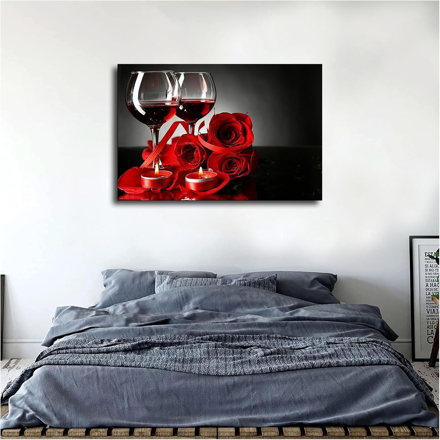 Póster de rosa de vino tinto impreso en lienzo, arte de pared, regalo de vacaciones, baño, sala de estar, dormitorio, decoración del hogar (24 x 36