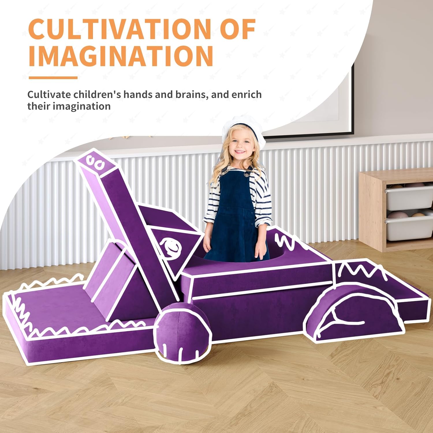 Sofá infantil modular de 12 piezas con 2 bolas y túnel, sofá plegable para niños para sala de juegos, sala de estar, dormitorio, sofá modular para